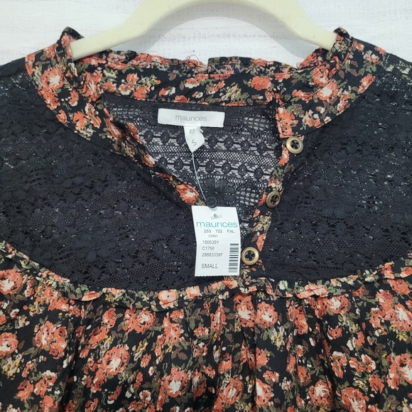 Nwt Maurices long sleeve floral print  blouse With Lace Details  size S - Picture 8 of 12